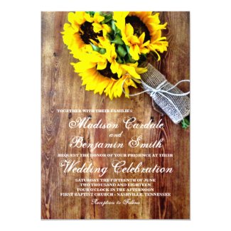 Country Sunflower Bouquet Wedding Invitations