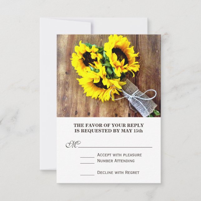 Sunflower Bouquet Rustic Country Wedding RSVP Card (Front)
