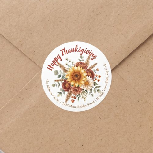 Sunflower Bouquet Thanksgiving Return Address Classic Round Sticker