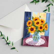 Sunflower Bouquet Watercolor Floral Painting Card