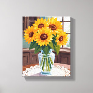 Sunflower Bouquet Watercolor Floral Yellow Painted Canvas Print