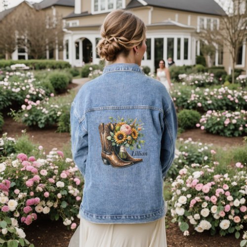 Sunflower Bouquet with Cowboy Boots Personalized Denim Jacket