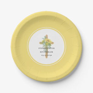 Sunflower Bouquet Wooden Cross Wedding Paper Plates