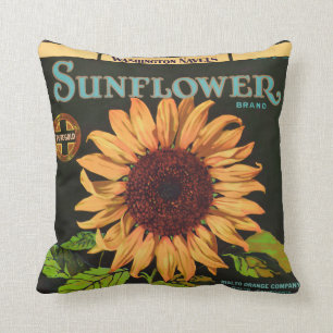 Sunflower Brand Orange Fruit Crate Label Throw Pillow