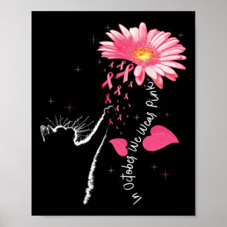 Sunflower Breast Cancer Awareness Pink Ribbon Cat  Poster