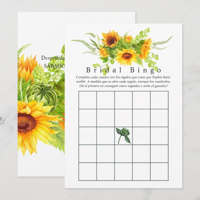 Sunflower Bridal Shower Bingo (Front/Back)
