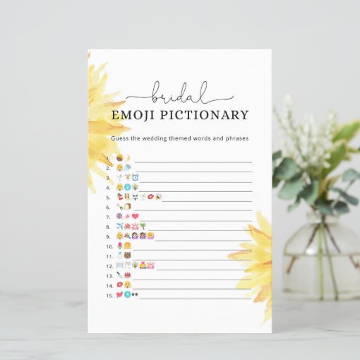 Sunflower bridal shower emoji pictionary game | Zazzle