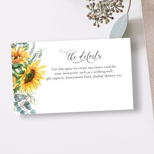 Sunflower Bridal Shower Enclosure Card