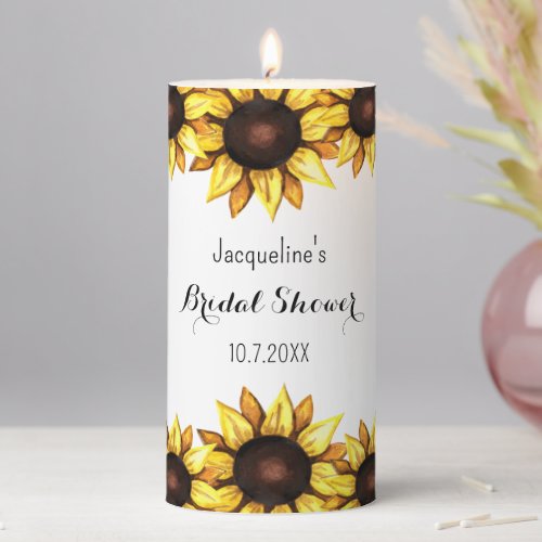 Sunflower Bridal Shower Floral Pillar Candle