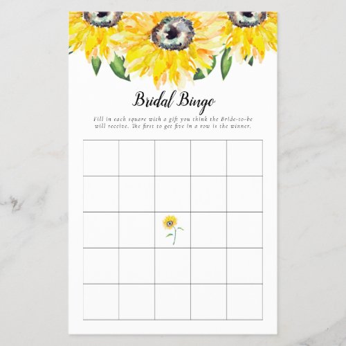 Sunflower Bridal Shower Game Bingo Floral  Flyer