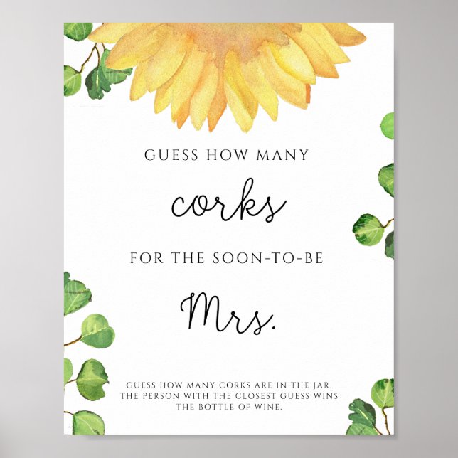 Sunflower Bridal Shower Guess How Many Corks Poster (Front)