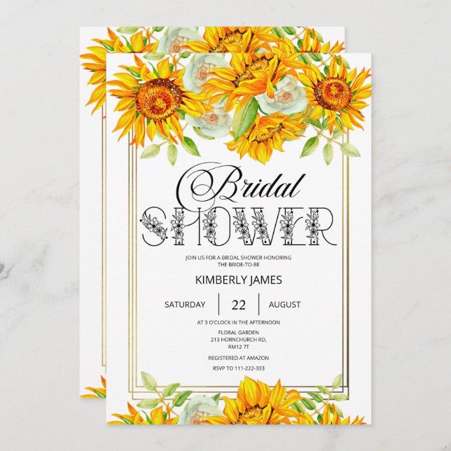 Sunflower bridal shower invitation (Front/Back)