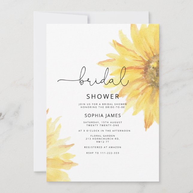 Sunflower bridal shower invitation (Front)