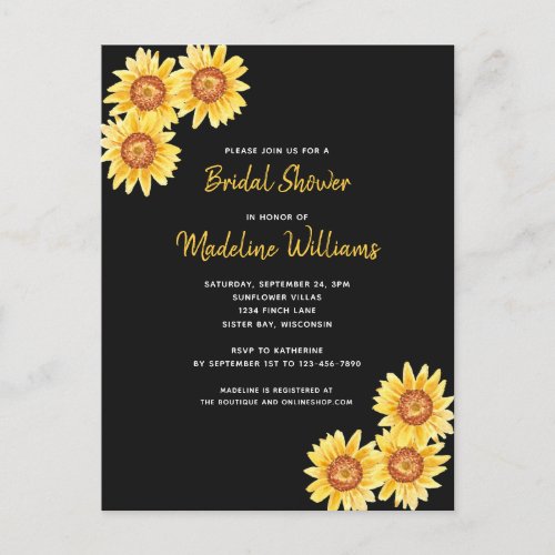 Sunflower Bridal Shower  Invitation Postcard