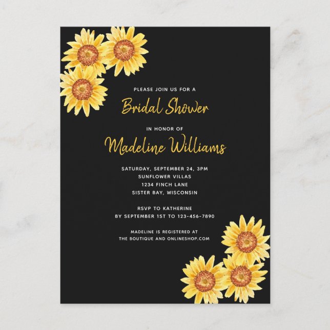 Sunflower Bridal Shower  Invitation Postcard (Front)