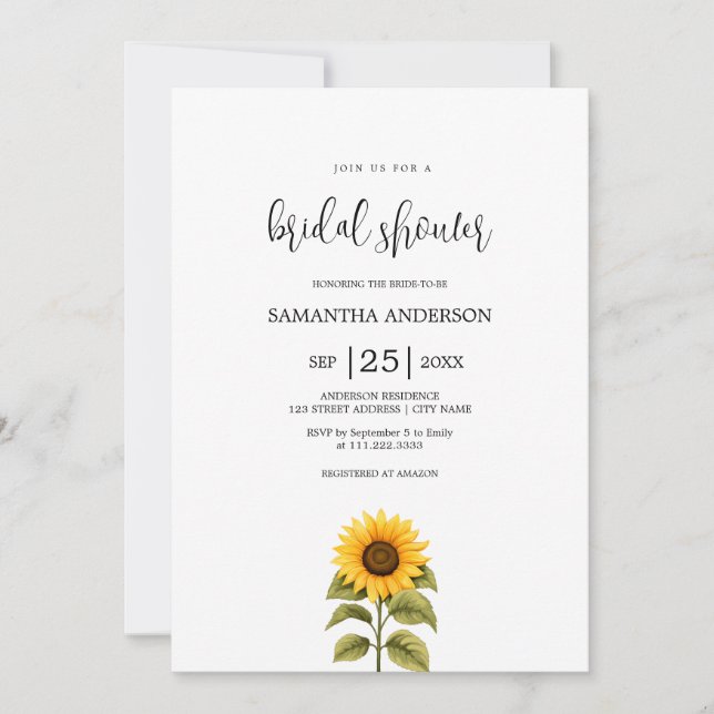 Sunflower Bridal Shower minimalist Invitation (Front)