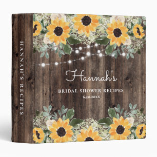 Sunflower Bridal Shower Recipe Book 3 Ring Binder