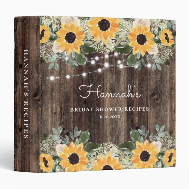 Sunflower Bridal Shower Recipe Book 3 Ring Binder (Front/Spine)