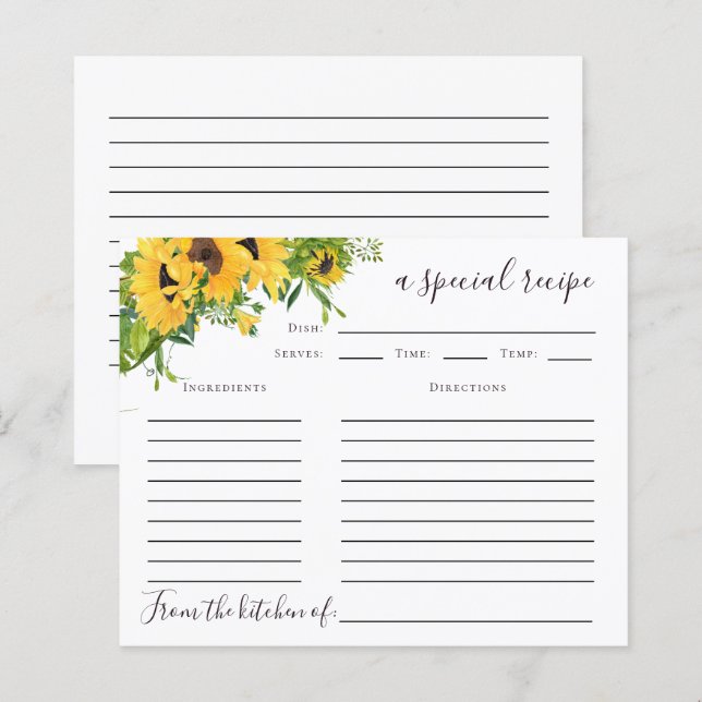 Sunflower Bridal Shower Recipe Card (Front/Back)