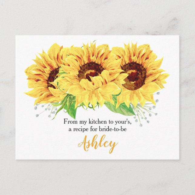 Sunflower Bridal Shower Recipe Card (Front)