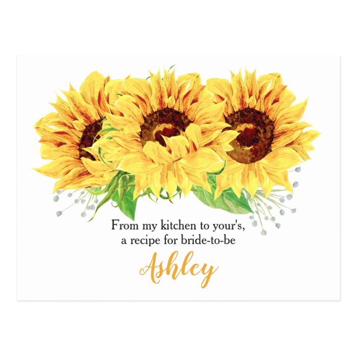 Sunflower Recipe Card Printable Instant Download DIY Bridal Shower Floral Kitchen Cook Book Watercolor Fall Wedding Matching