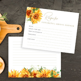 Sunflower bridal shower recipe card