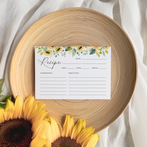 Sunflower Bridal Shower Recipe Card