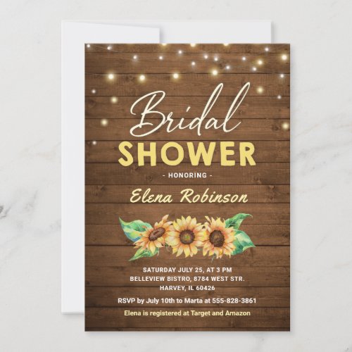 Sunflower Bridal Shower Rustic Wood Fall Summer Invitation