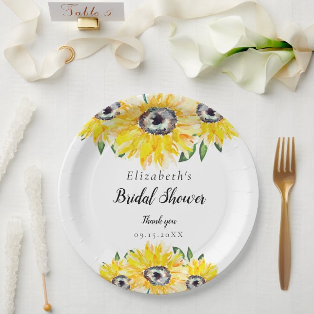 Sunflower Bridal Shower Script Modern Floral Chic Paper Plates (Wedding)