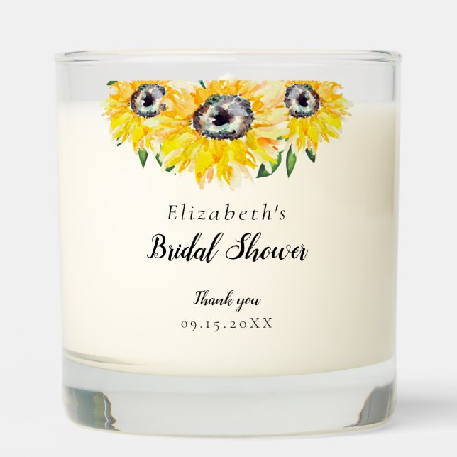 Sunflower Bridal Shower Script Modern Floral Chic Scented Candle (Front)
