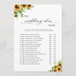 Sunflower Bridal Shower Shoe Game Card