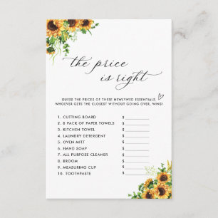 Sunflower Bridal Shower Shoe Game Card