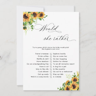 Sunflower Bridal Shower Shoe Game Card
