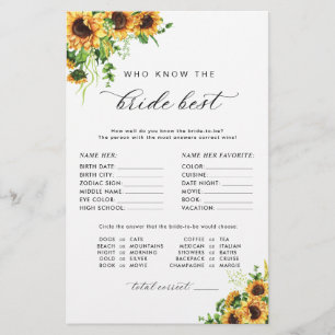 Sunflower Bridal Shower Shoe Game Card