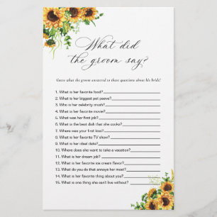 Sunflower Bridal Shower Shoe Game Card