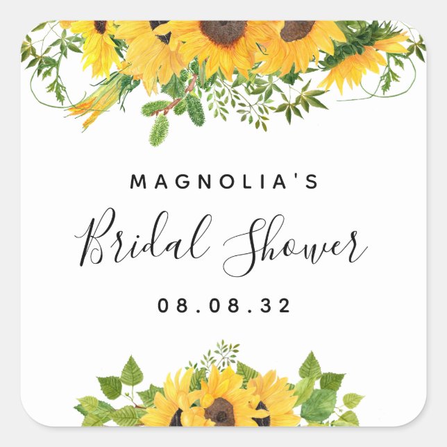 Sunflower Bridal Shower Square Sticker (Front)