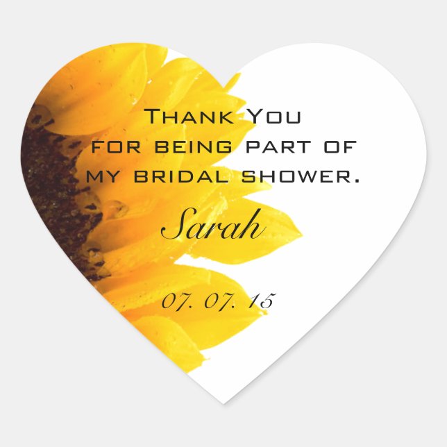 Sunflower Bridal Shower Thank You Heart Stickers (Front)