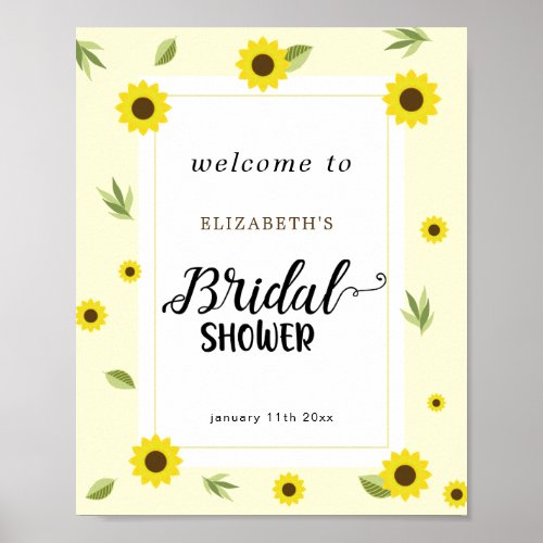 Sunflower Bridal Shower Welcome Sign Leaf cute