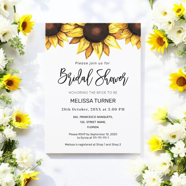 Sunflower Bridal Shower White Yellow Floral Invite (Creator Uploaded)