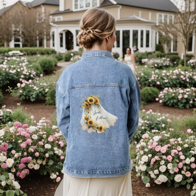 Sunflower Bridal Veil Denim Jacket Personalization (Wedding Back)