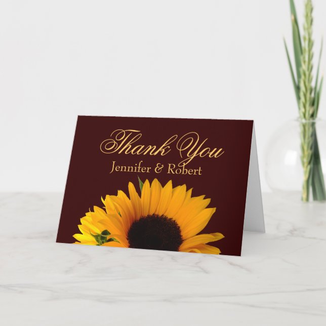 Sunflower  Bride and Groom Thank You Card (Front)