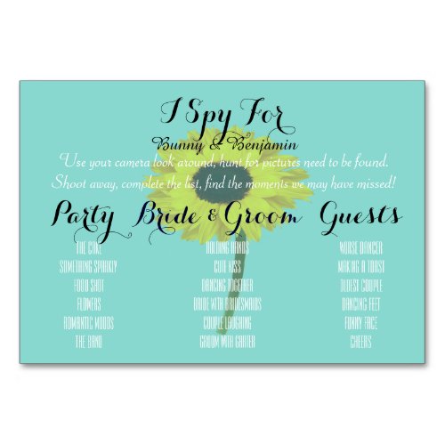 Sunflower Bride Photo Wedding Table Game Cards