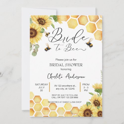  Sunflower Bride to Bee Rustic Bridal Wedding Invitation