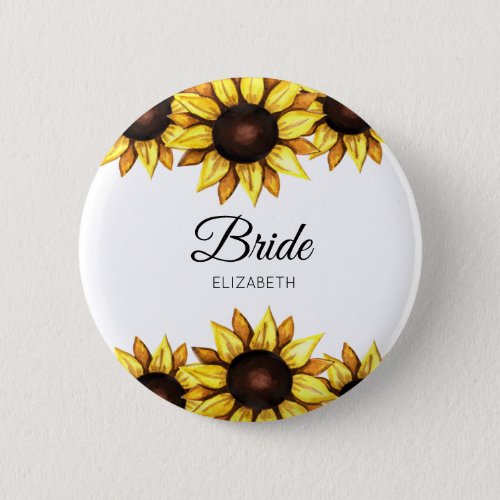 Sunflower Bride White Yellow Wedding Button