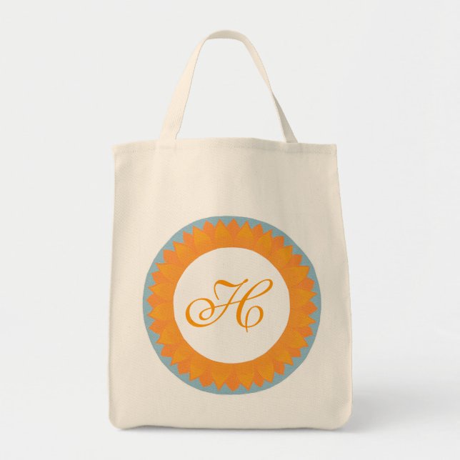 Sunflower, Bridesmaid monogram tote bags, H (Front)