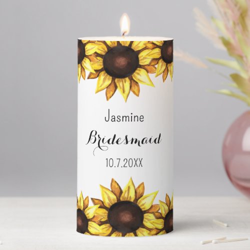 Sunflower Bridesmaid Wedding Floral Pillar Candle