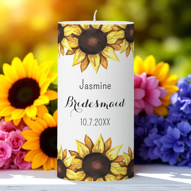 Sunflower Bridesmaid Wedding Floral Pillar Candle (Creator Uploaded)