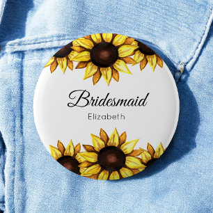 Sunflower Bridesmaid Wedding Yellow White Floral Button