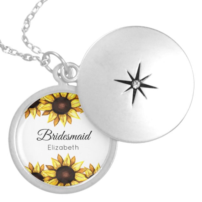 Sunflower Bridesmaid Yellow White Floral  Locket Necklace (Front)