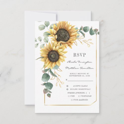 Sunflower Bright Botanical Wedding QR Code RSVP Card